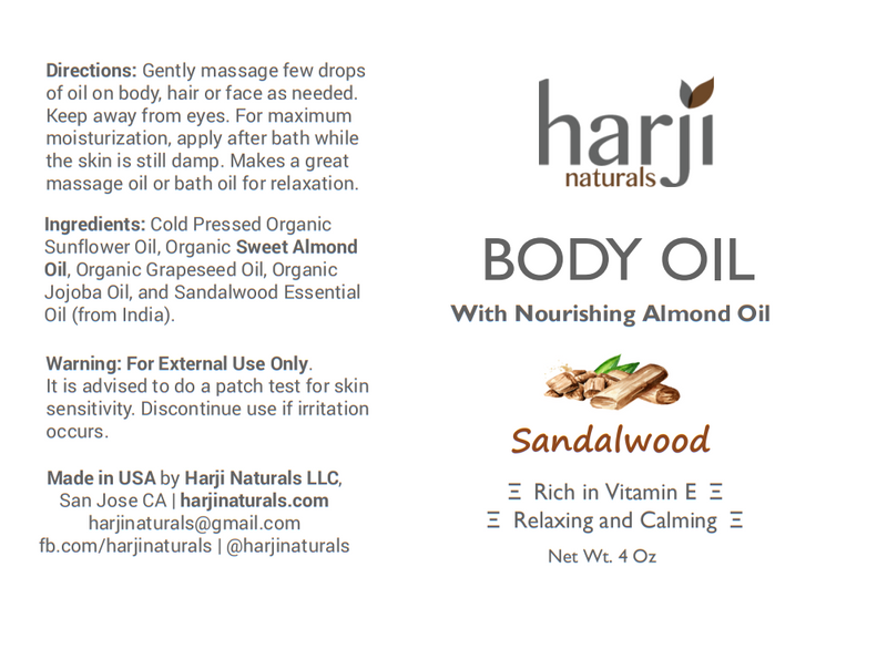 Body Oil with Nourishing Almond Oil - Sandalwood